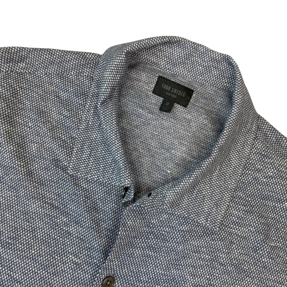 Todd Snyder Shirt Mens Medium Navy Linen Cotton Knit Short Sleeve Button Down